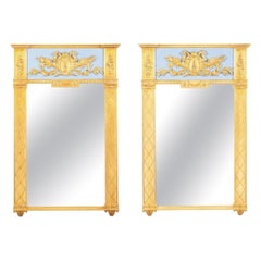 Vintage Pair of Neoclassical Style Wall, Console Mirrors, Painted and Partial-Gilt