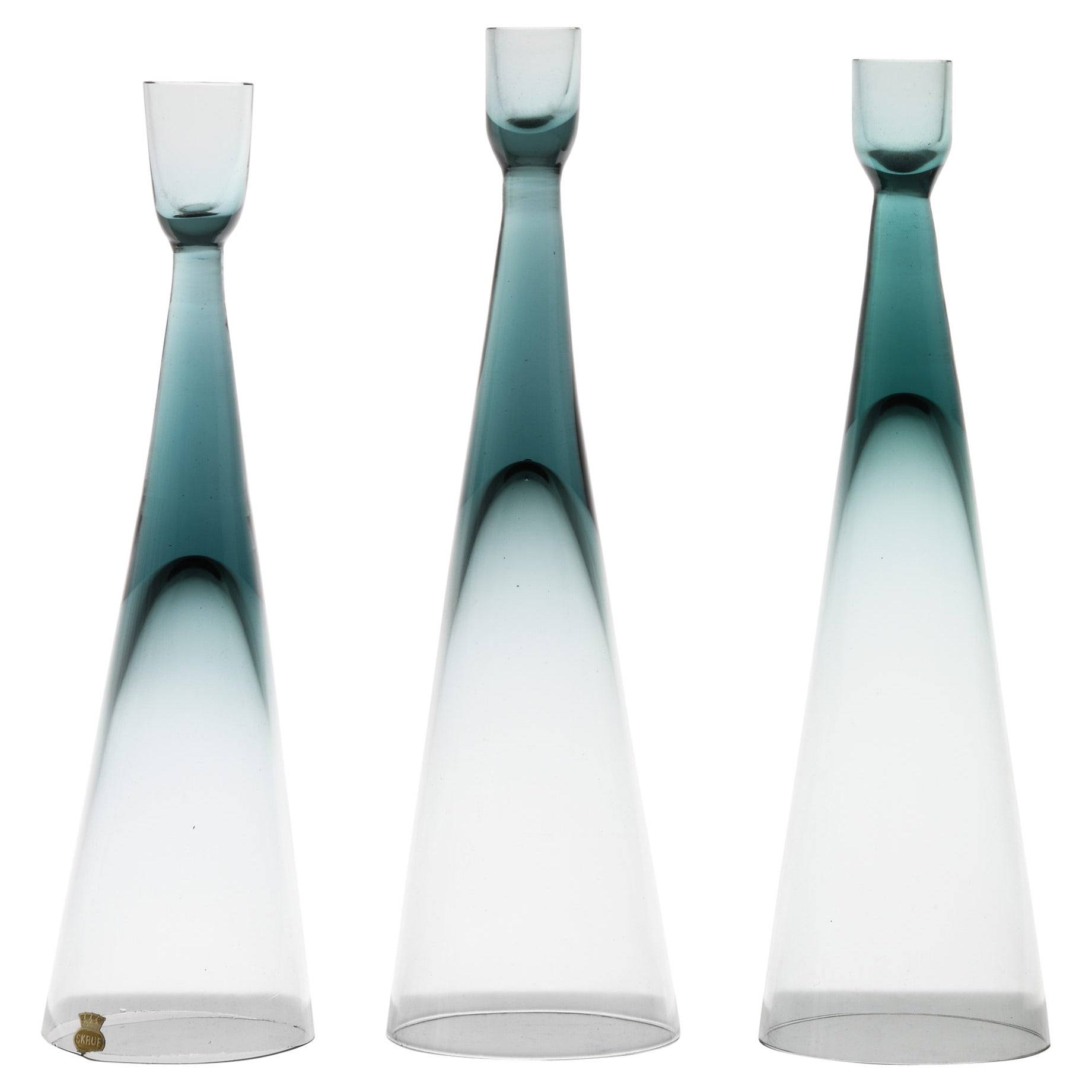 Set of 3 Candlesticks in Glass by Bengt Edenfalk, 1960's For Sale