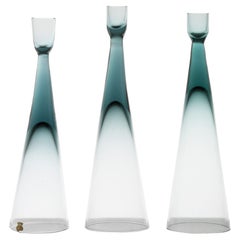 Vintage Set of 3 Candlesticks in Glass by Bengt Edenfalk, 1960's