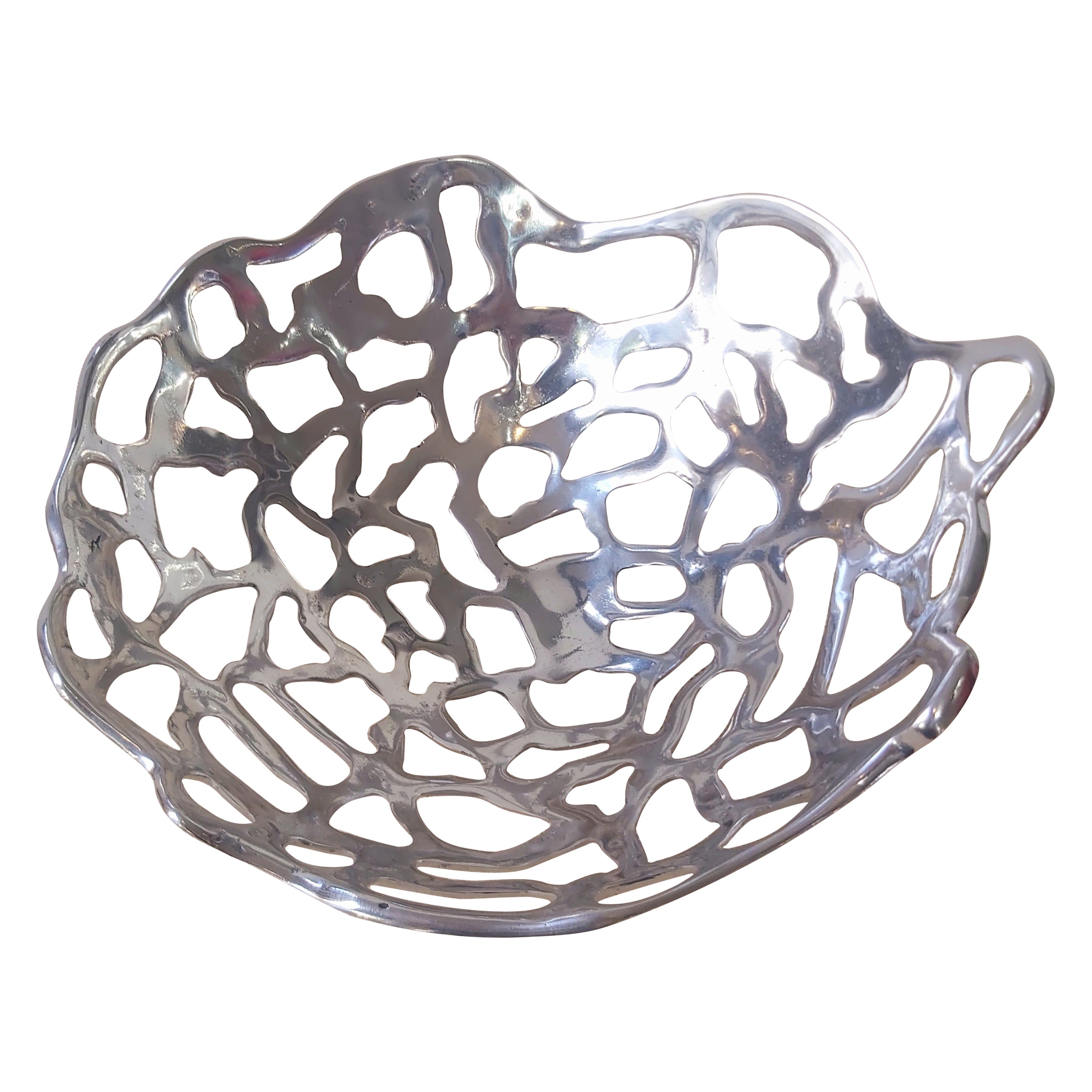 Brutalist Medium Mesh Fruit Bowl Solid Cast Aluminium Reference A050 Handmade  For Sale