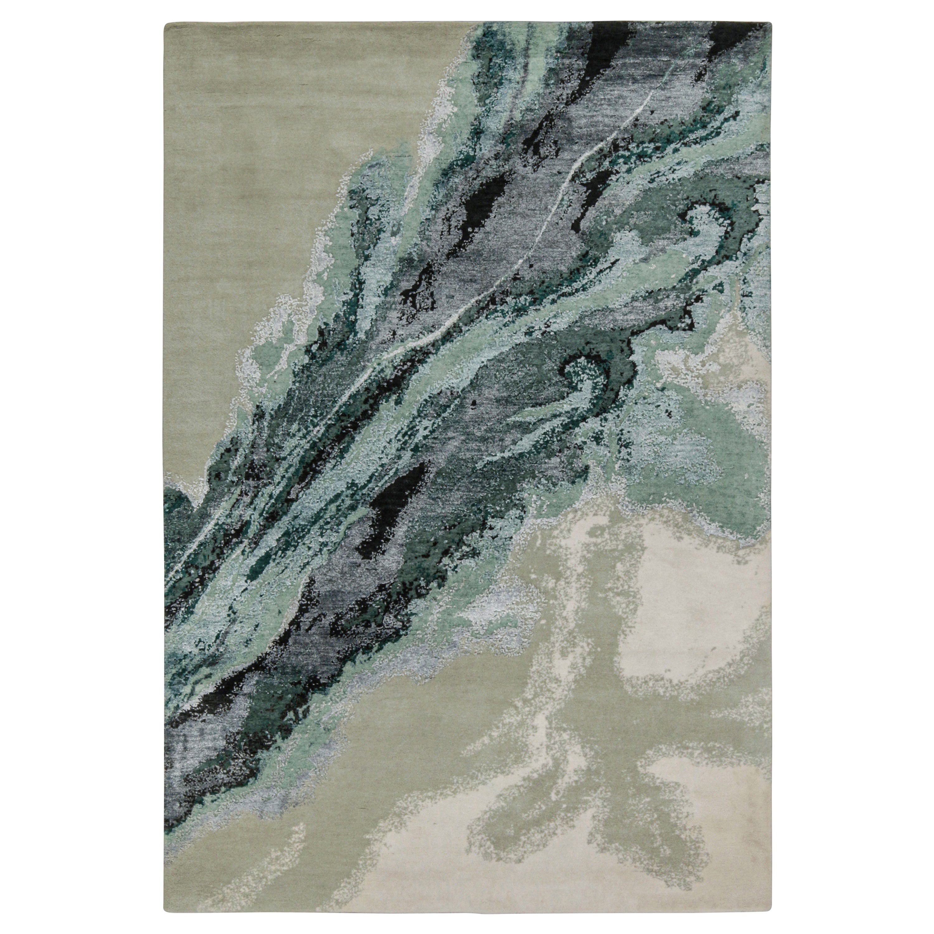 Rug & Kilim’s Contemporary Abstract Rug in Taupe with Teal Pattern