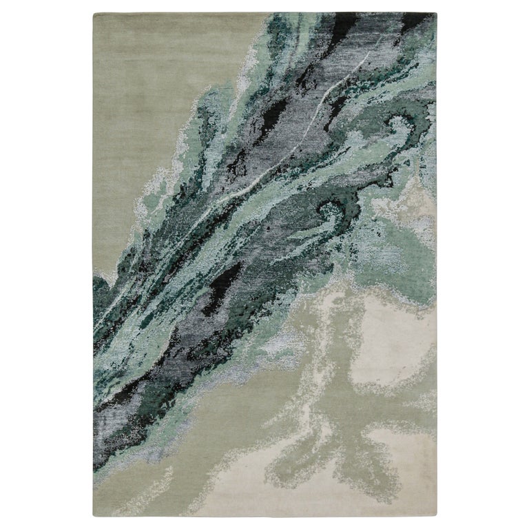 Rug and Kilim’s Contemporary Abstract Rug in Taupe with Teal Pattern ...