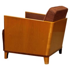 1930's Swedish Art Deco Chair with Elm Base and Dark Brown Wool by Erik Chambert