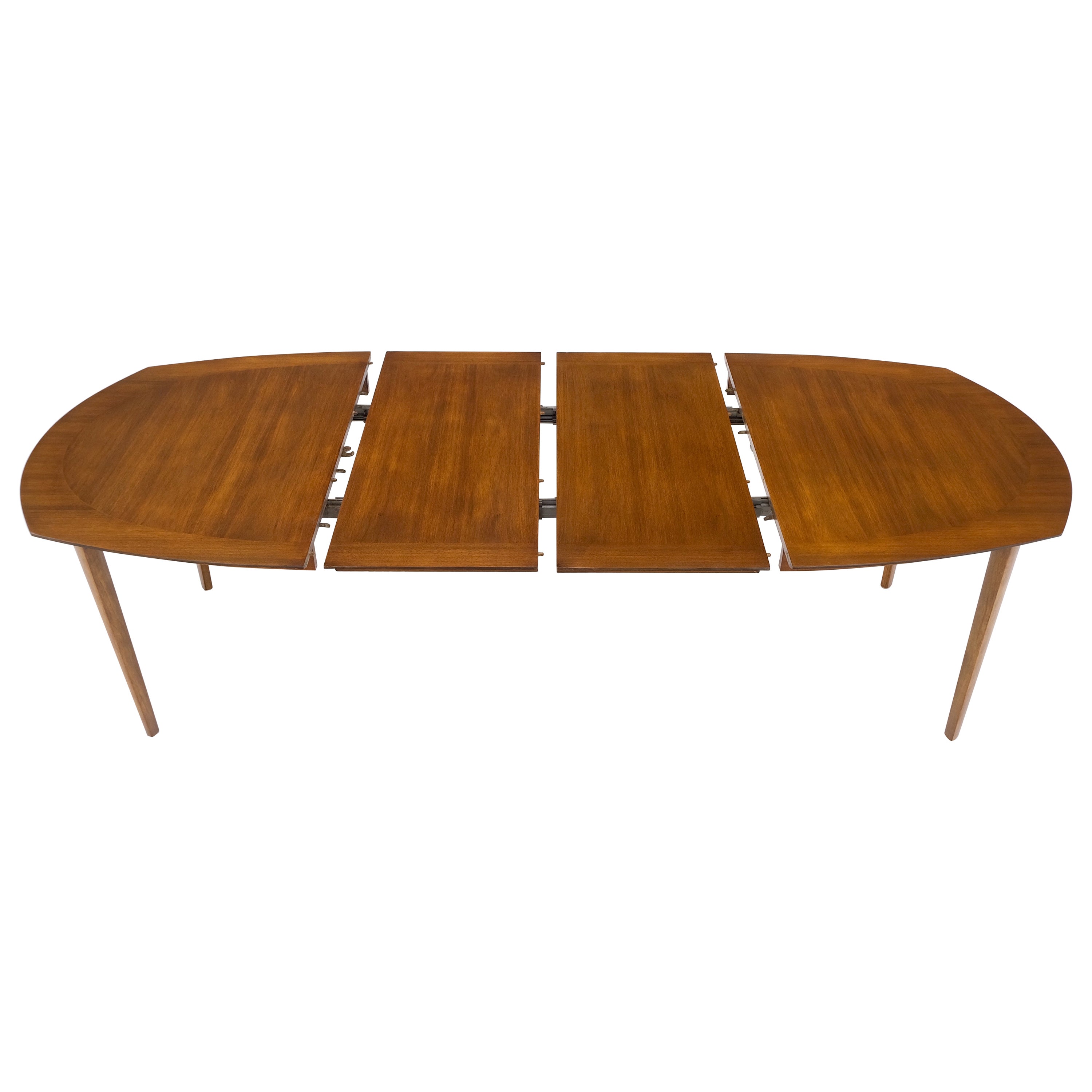 Mid Century Light Walnut Boat Oval Shape Banded Dining Table Leafs Mint!