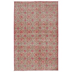 Retro Zeki Müren Rug in Brown with Red and Teal Trellis Pattern by Rug & Kilim