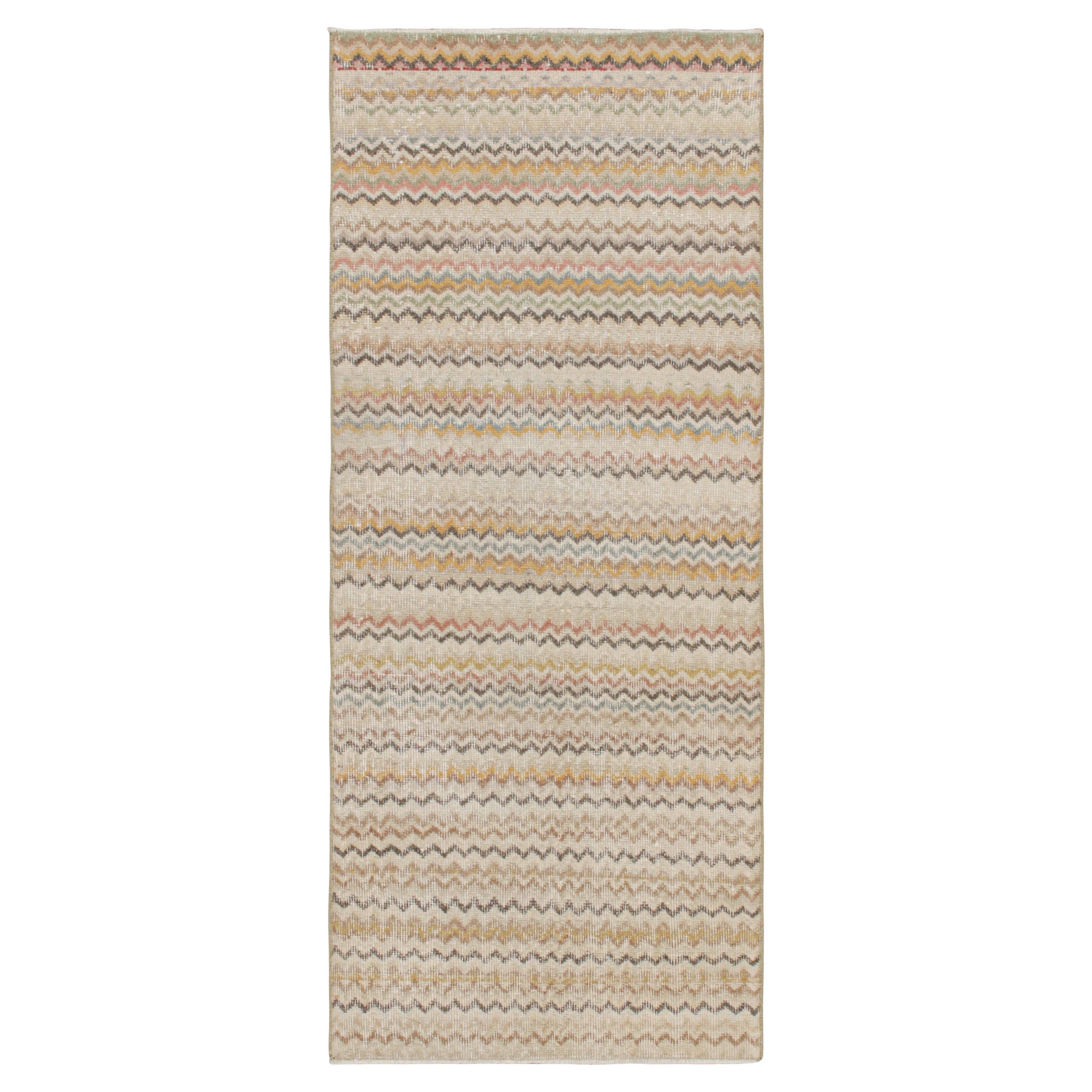 Vintage Zeki Müren Runner in Taupe with Polychromatic Chevrons by Rug & Kilim For Sale