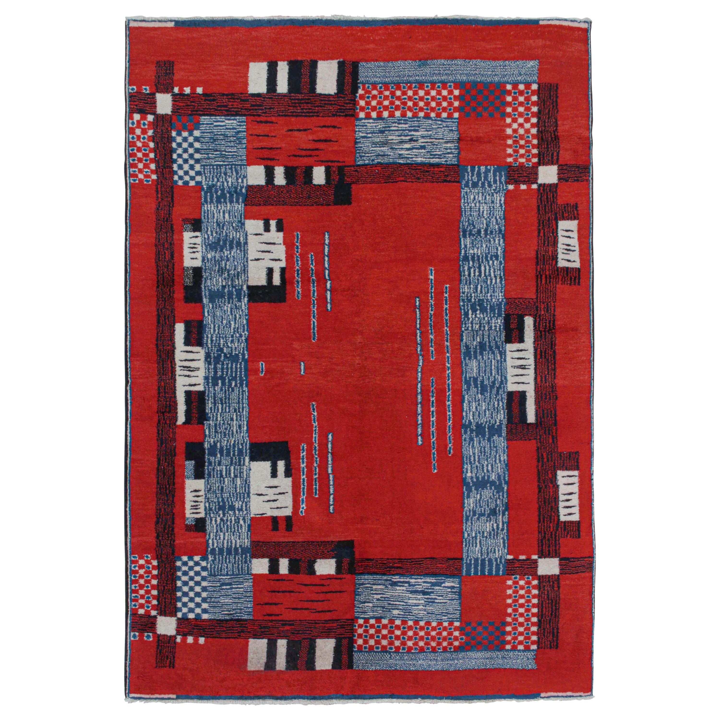Vintage Zeki Müren Rug in Ochre with Red and Blue Geometric Pattern by Rug and Kilim For Sale at