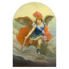 Antique Large Painting Saint Michael the Archangel by 19th-Century Neoclassical Painter