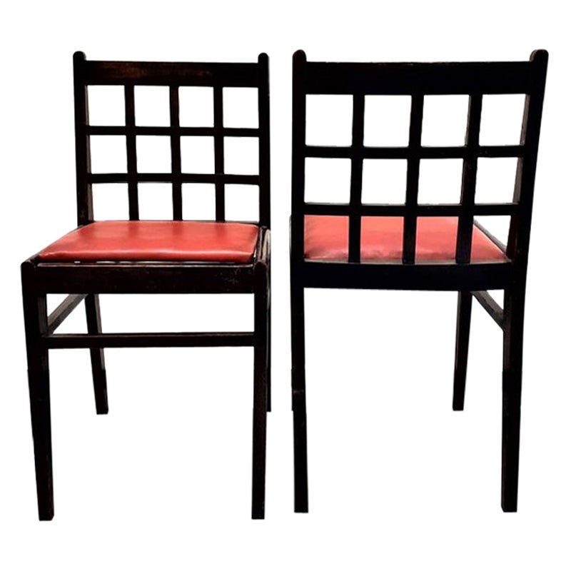 Pair of 555 Bleech Chair and Red Skaï Seat by René Gabriel, Norma, 1941 For Sale