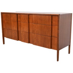 Vintage Barney Flagg for Drexel Sculpted Walnut Triple Dresser, Newly Refinished