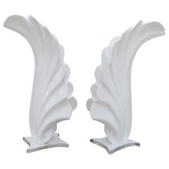 Superb Pair of Monumental White Acrylic Flower Table Lamp by Rougier