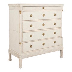 Large Antique White Painted Oak Chest of 5 Drawers