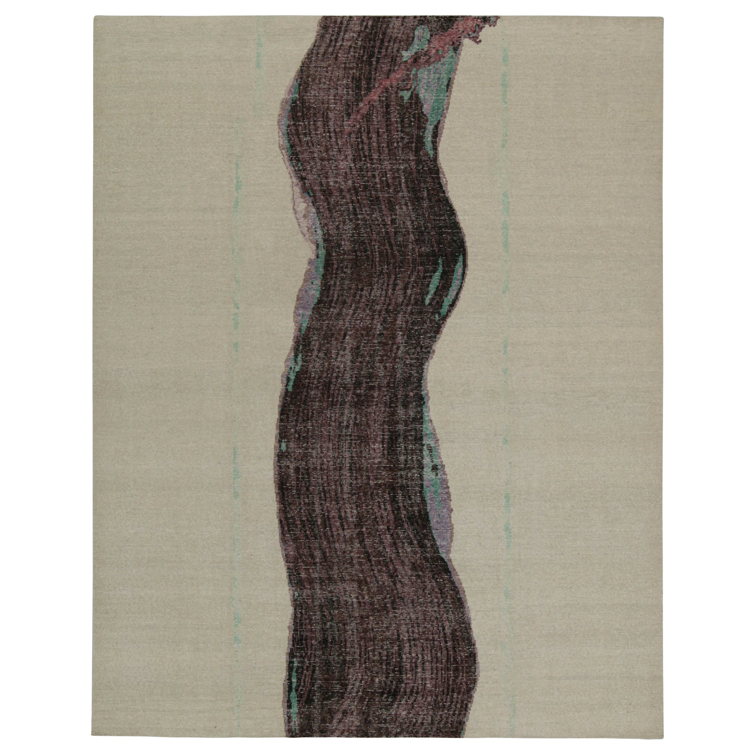 Tapis abstrait de style vieilli en gris avec motif violet de Rug & Kilim