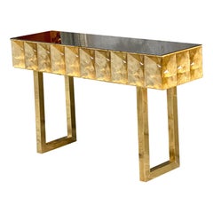 Modernity Diamond Shape Gold Murano Console Table Black Opaline Brass Glass Top