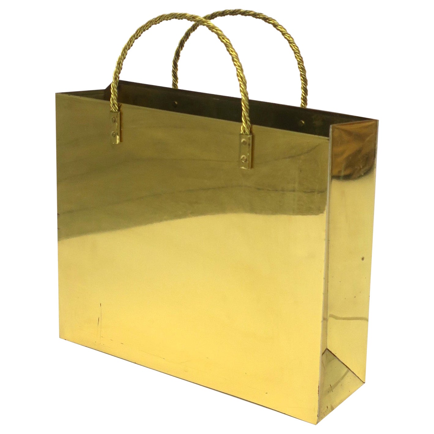 Italian Brass Magazine Holder Rack or Wastebasket Trash Can Tote Bag Design