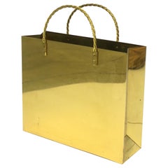 Italian Brass Magazine Holder Rack or Wastebasket Trash Can Tote Bag Design