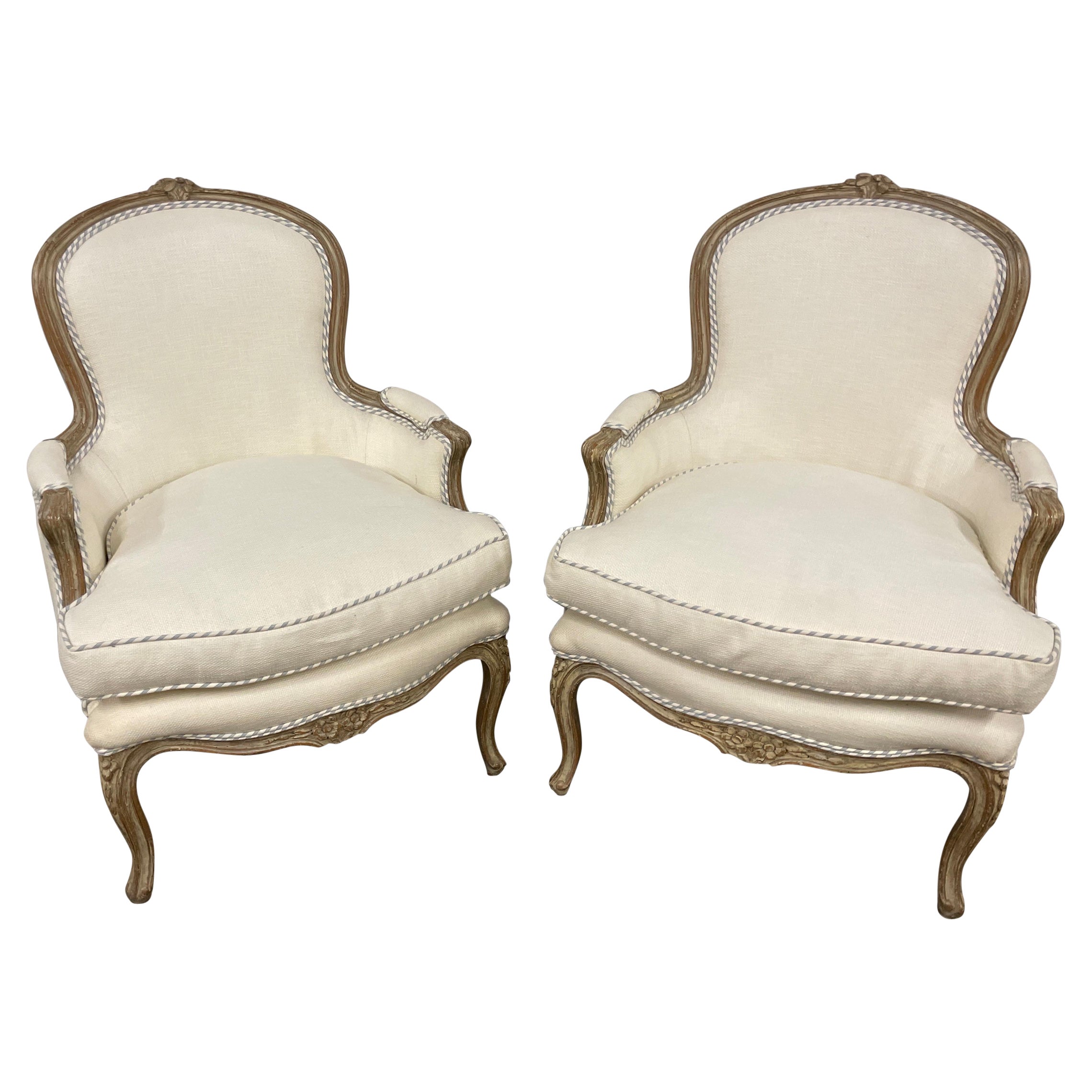 Pair of Louis XV Style 19th Century Bergere Chairs For Sale
