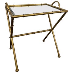 Italian Gilded Faux Bamboo Metal Tray / Snack Table