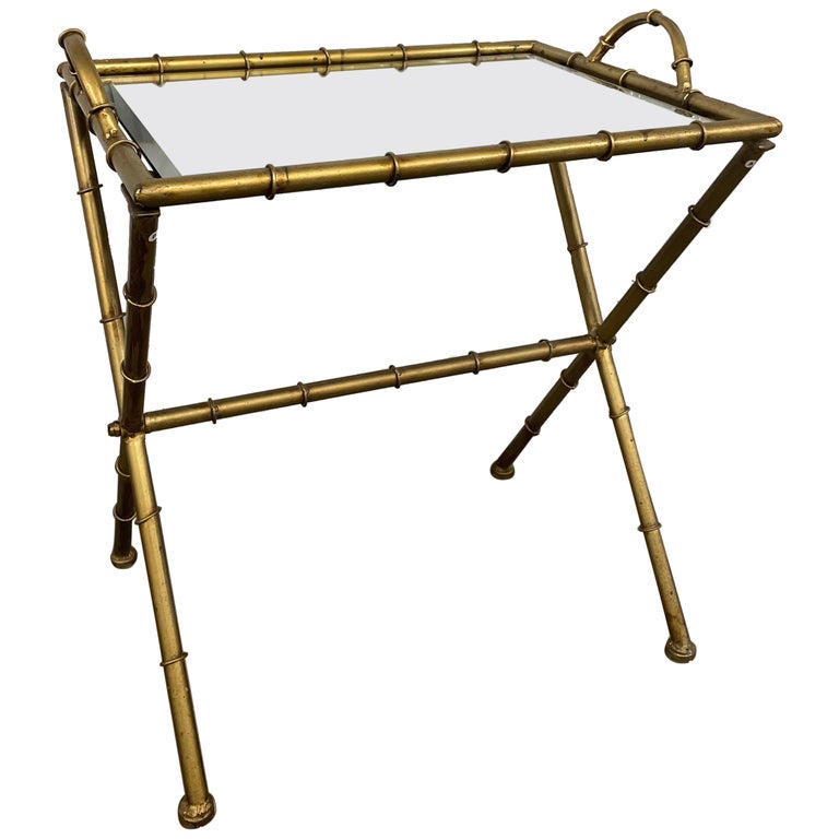 Italian Gilded Faux Bamboo Metal Tray / Snack Table For Sale at 1stDibs