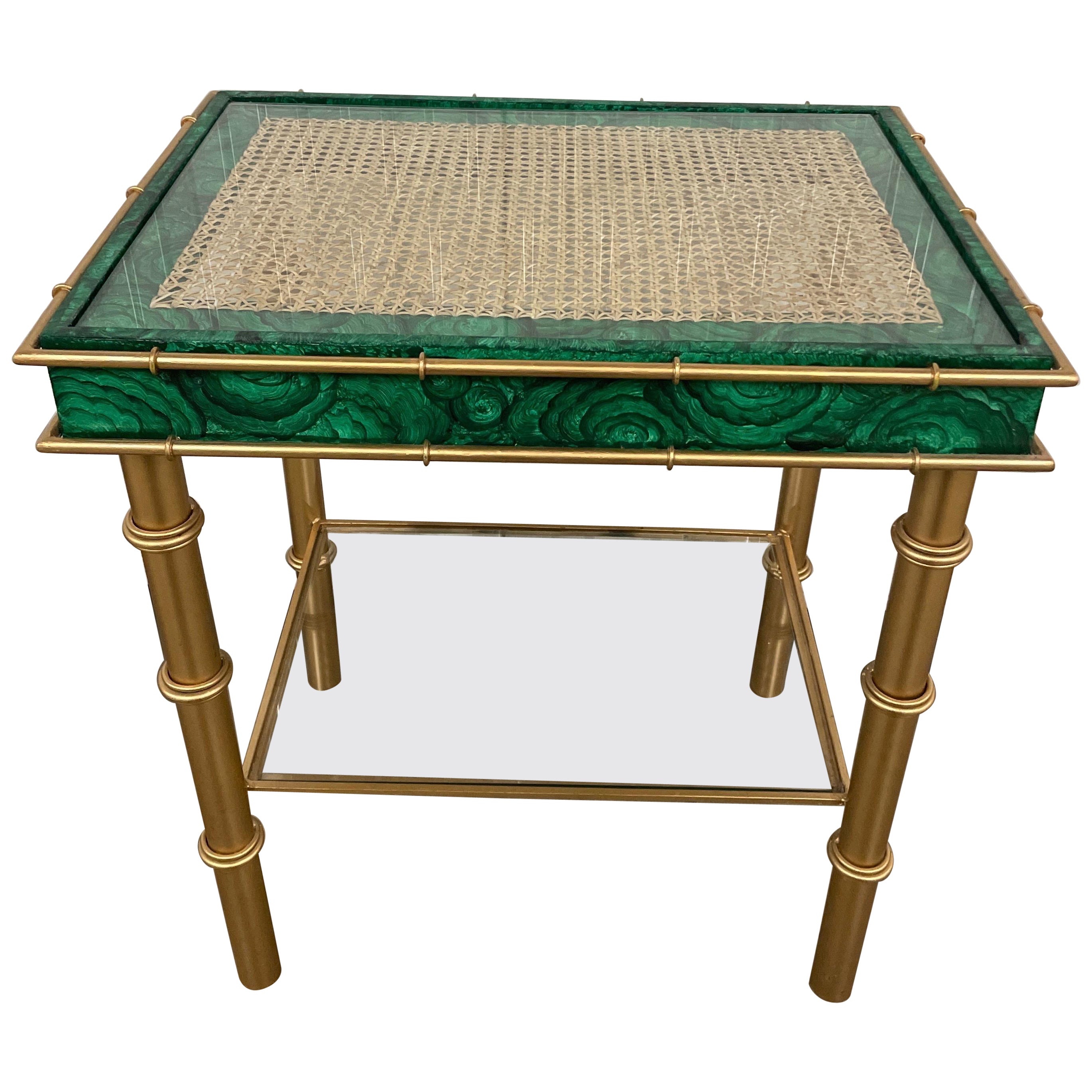 Gilt Metal & Faux Malachite Two-Tiered Side Table