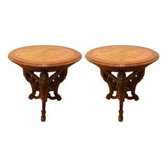 Antique Pair R. J. Horner End Tables, Side or Pedestal Tables, Carved, Inlaid, Rare