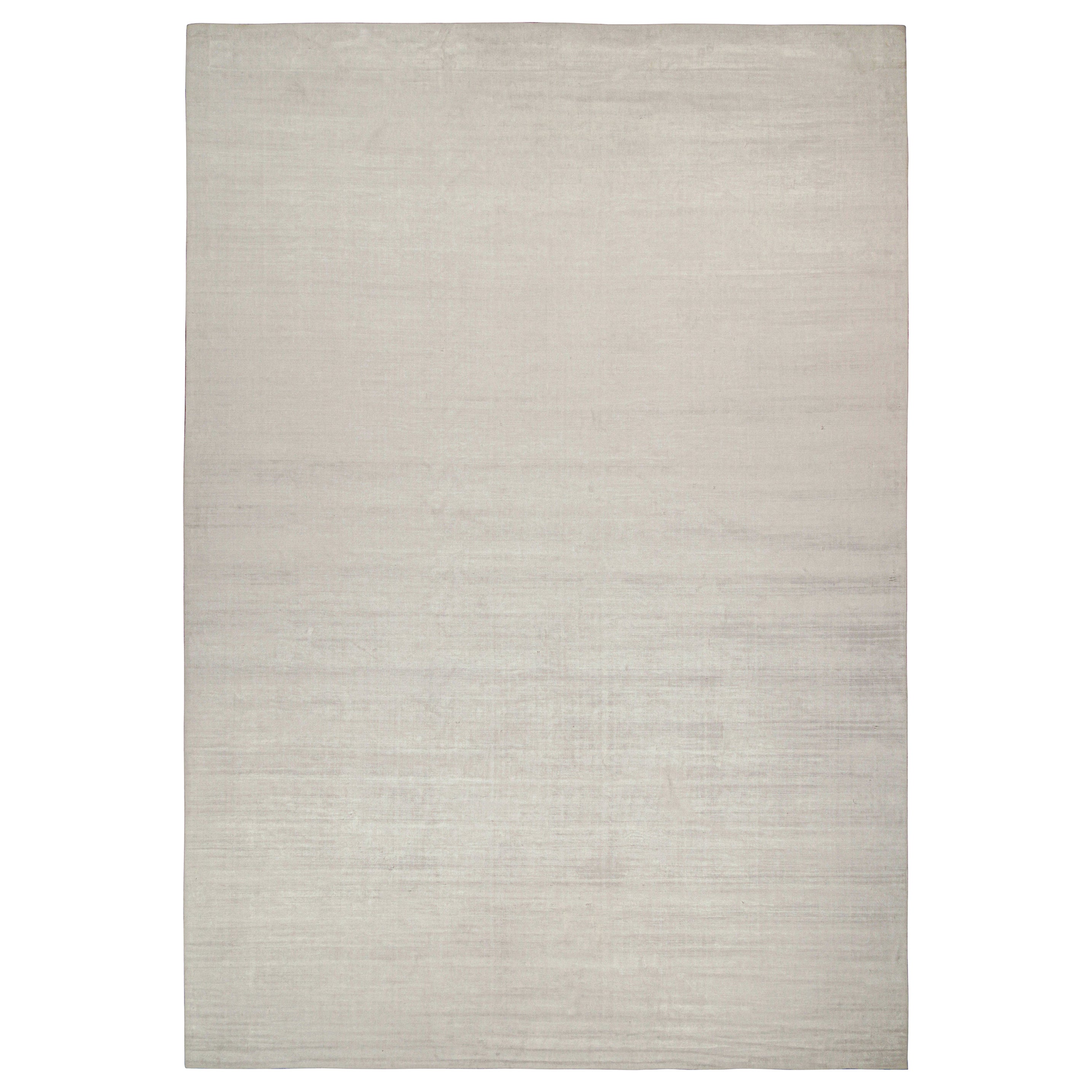 Indian Rug & Kilim’s Plain Modern Rug in Solid Silver and Off-White Tone-on-Tone For Sale
