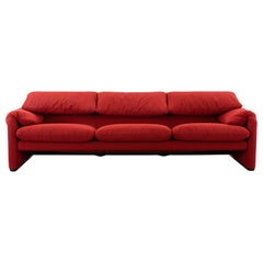 Maralunga 3-Seat Sofa in Red Fabrics by Vico Magistretti for Cassina, Italy