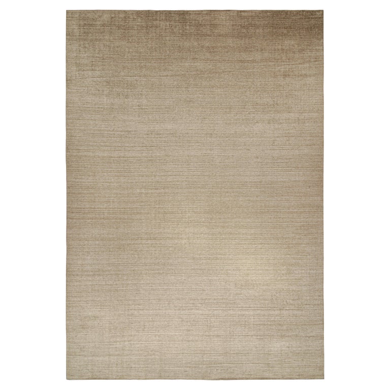 Rug and Kilim’s Plain Modern Rug in BeigeBrown ToneonTone For Sale