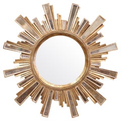 Mid-Century French Giltwood and Cut Glass Wall Sunburst Mirror