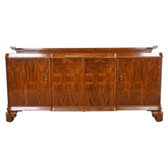Jules Leleu Style French Art Deco Inlaid Burled Walnut Sideboard or Bar Cabinet
