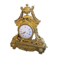 Fine Large Gilt Bronze Louis XV Signed Mantle Clock