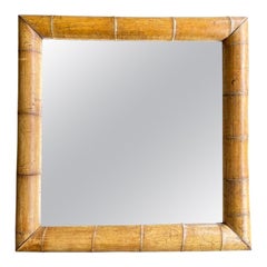 Two Large Square Mirrors with Thick Bamboo Frames