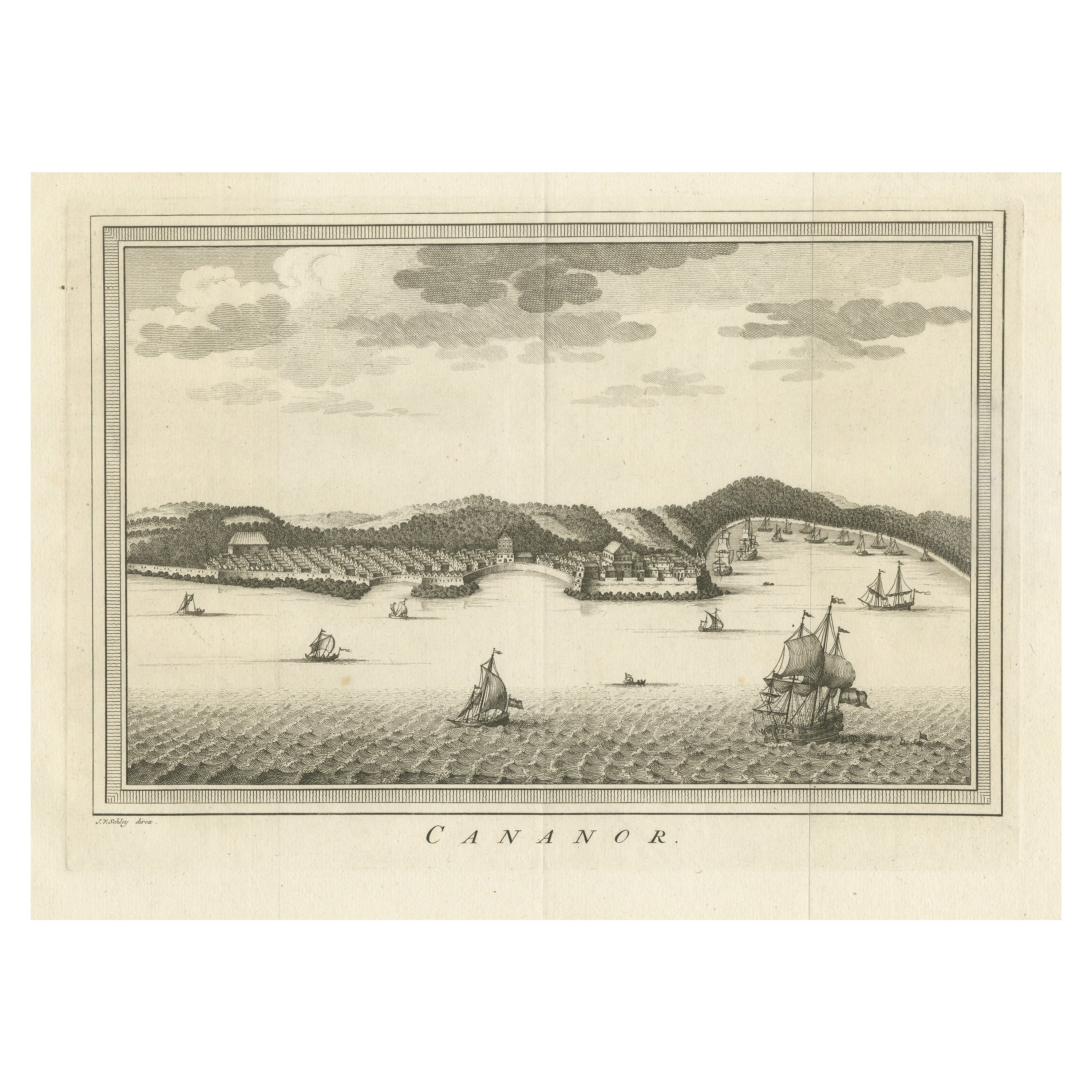 Antique Print with a View of Kannur 'or Cannanore', Kerala, India For Sale