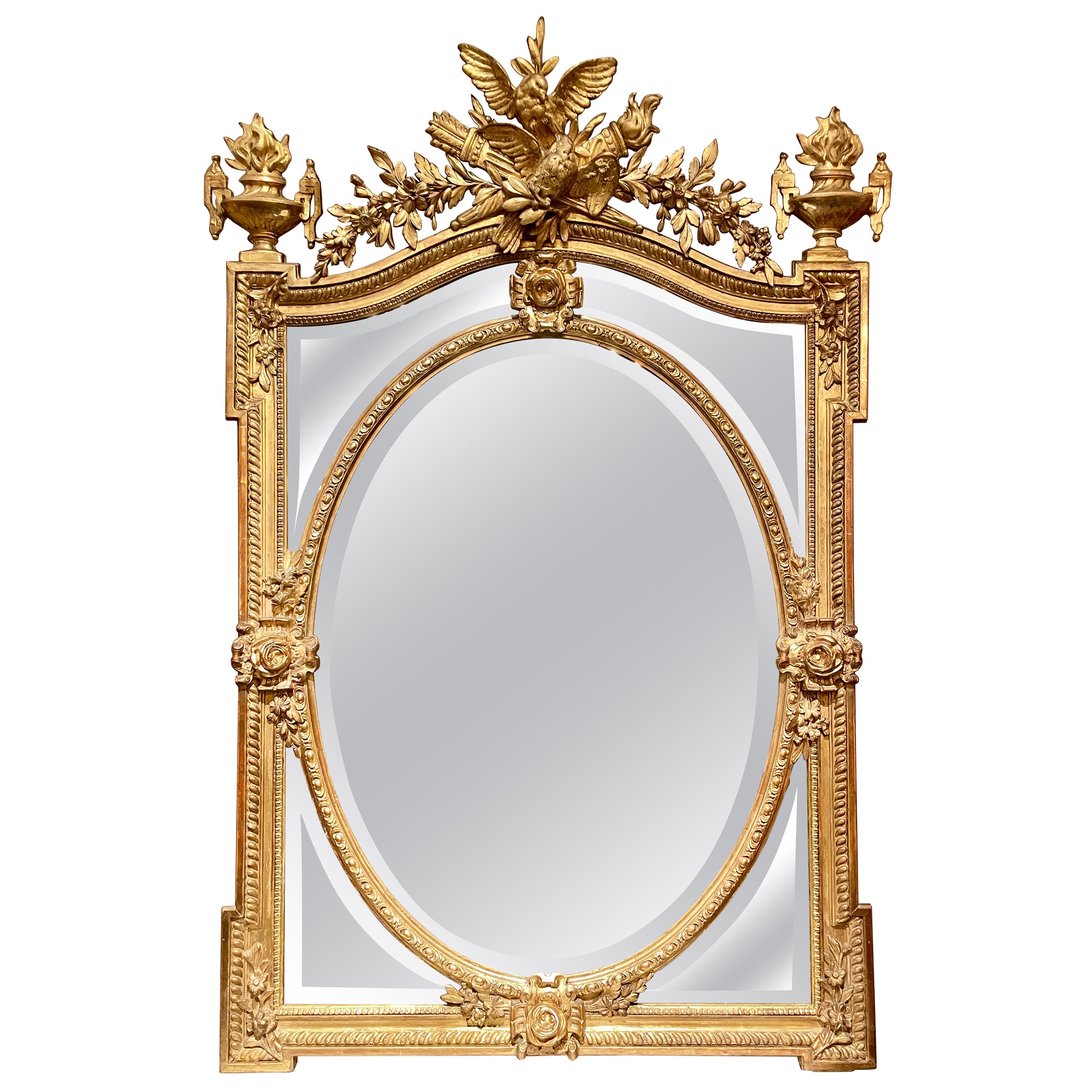 Antique French Louis XVI Beveled Gold Leaf Mirror, circa 1880 For Sale