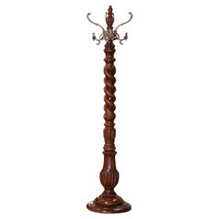 Antique Early 20th Century French Carved Walnut Barley Twist Four-Arm Swivel Hall Tree