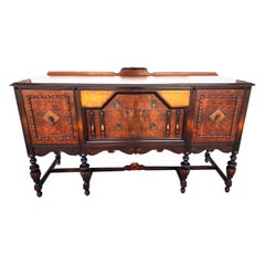 Antique Buffet Sideboard Jacobean Revival Walnut Burled Early 20th Century