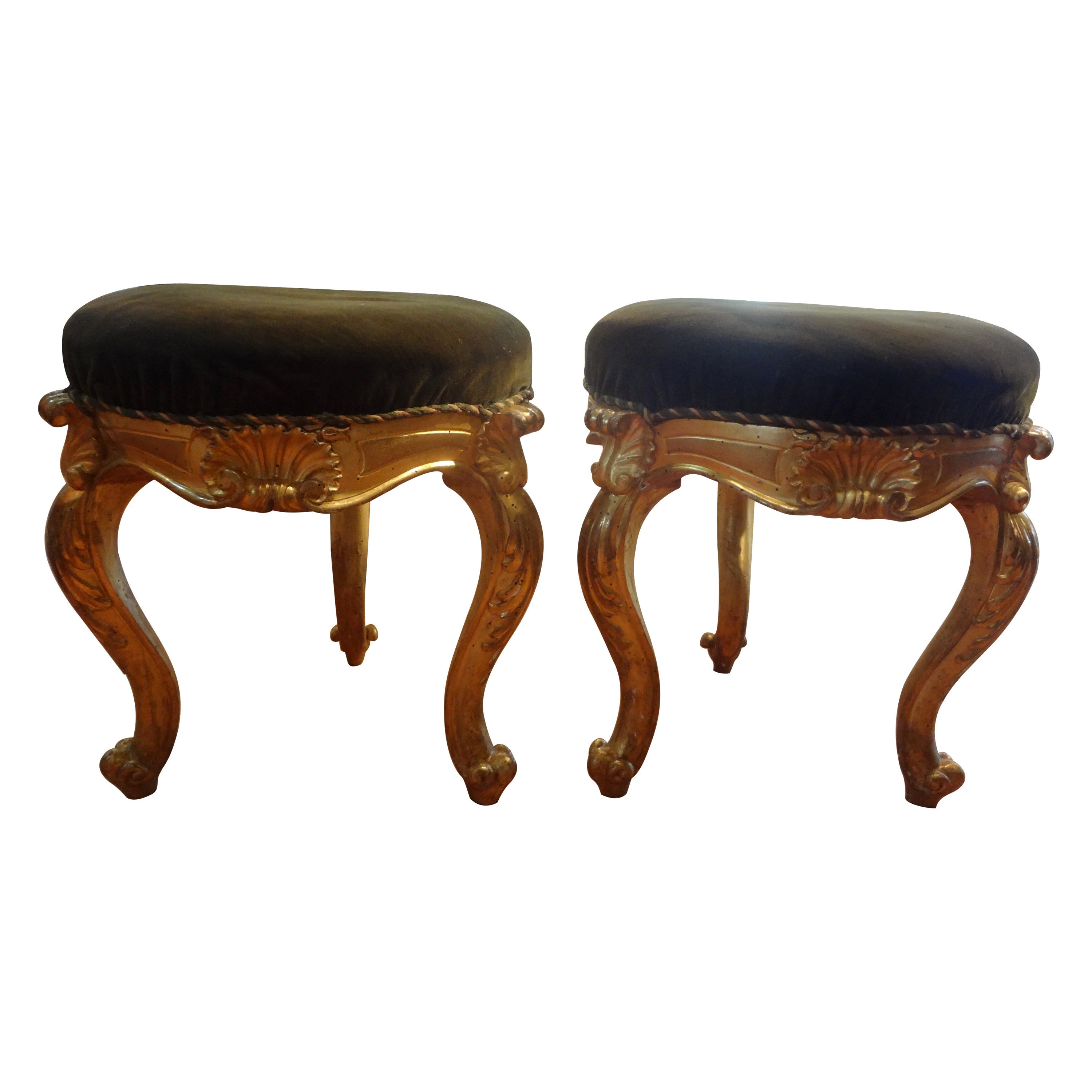 Pair of 19th Century Italian Regence Style Giltwood Ottomans For Sale