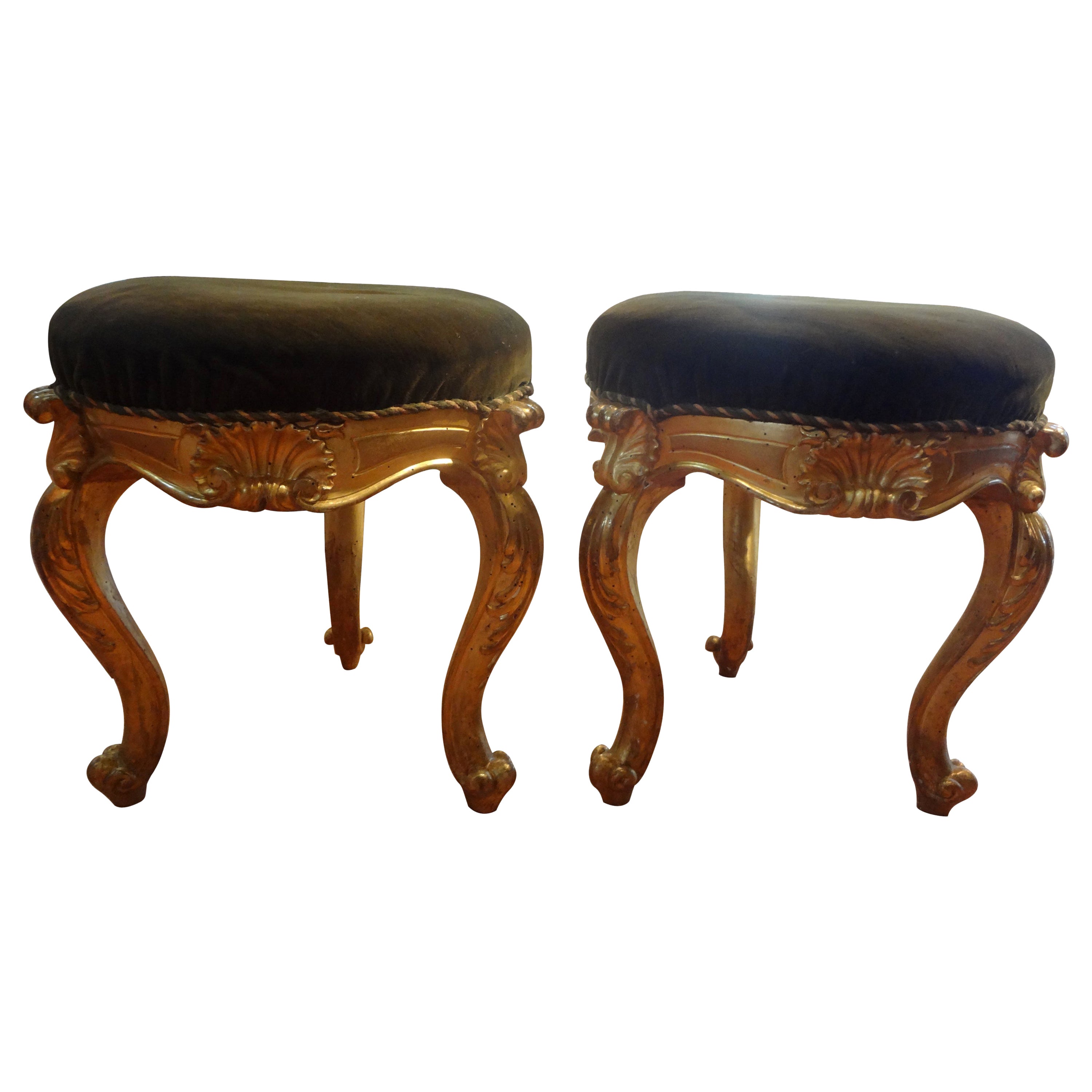 Pair of 19th Century Italian Regence Style Giltwood Ottomans