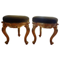 Pair of 19th Century Italian Regence Style Giltwood Ottomans