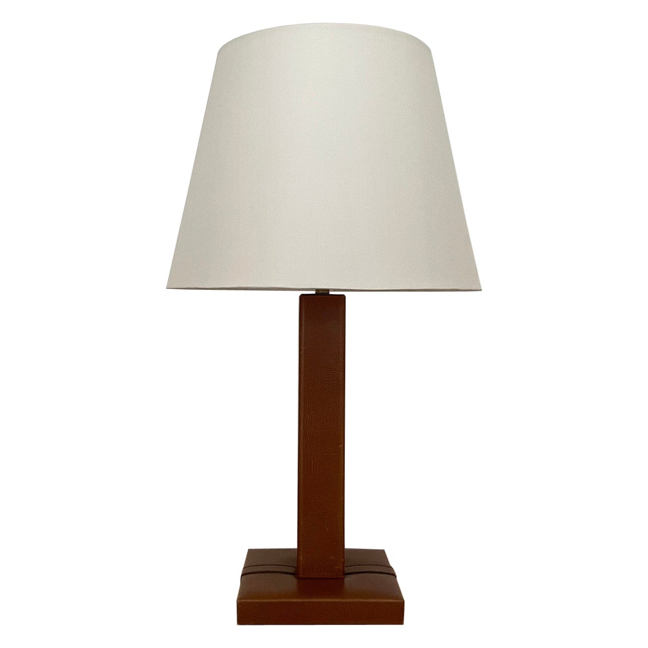 French Leather Table Lamp in style of Jacques Adnet