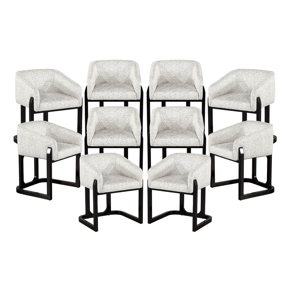 Set of 10 Custom Modern Oak Dining Chairs in Black and White For Sale