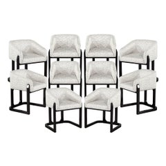 Set of 10 Custom Modern Oak Dining Chairs in Black and White
