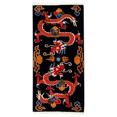 Dragon Chinese Vintage Peking Handmade Wool Rug in Black