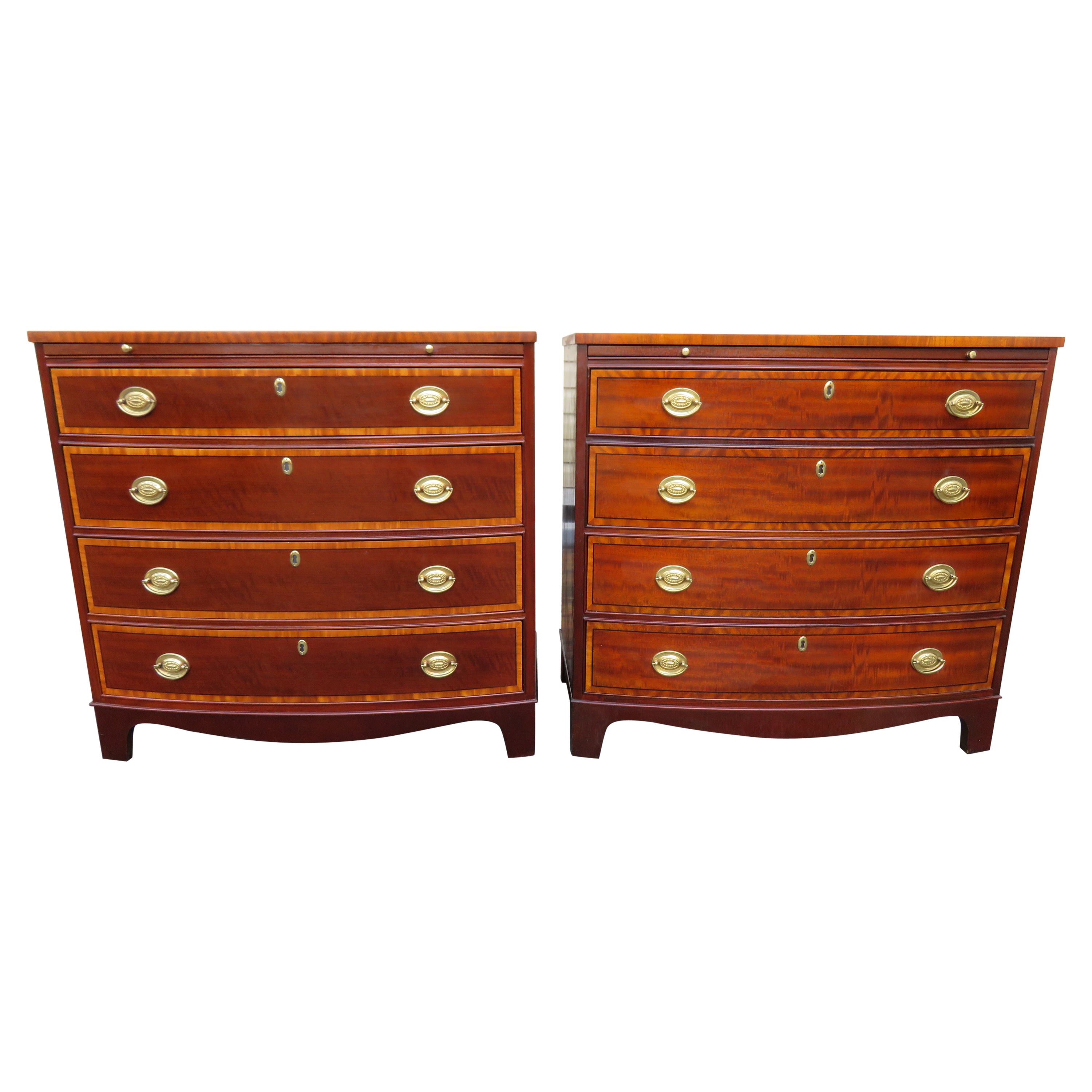 Stunning Pair Baker Furniture Hepplewhite Mahogany Bow Front Bachelors Chests For Sale