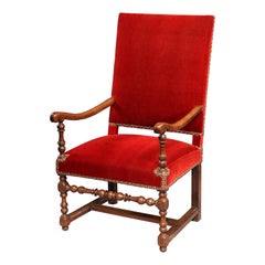 Used Armchair Open Upholstered Rust Mohair Velvet French Stretcher