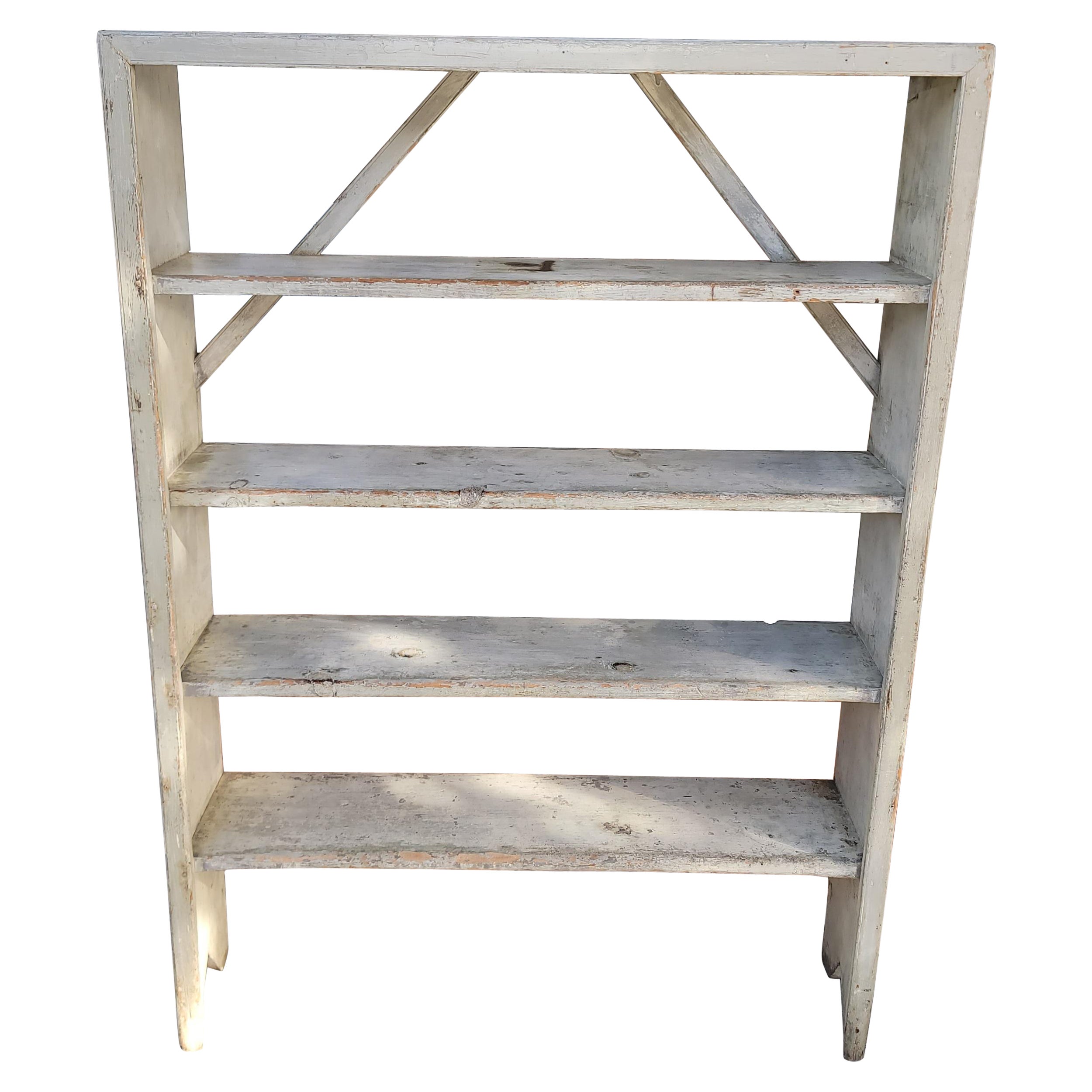 Early 19th C Original Grey Painted Shelf For Sale