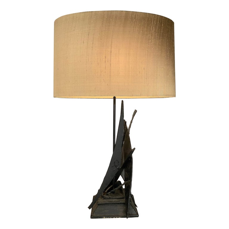 1970's Modern Iron & Steel Table Lamp For Sale