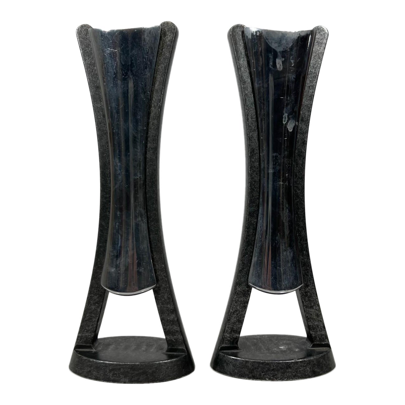 2010 Modern Vintage Nambe Sculptural Candle Holders by Neil Cohen