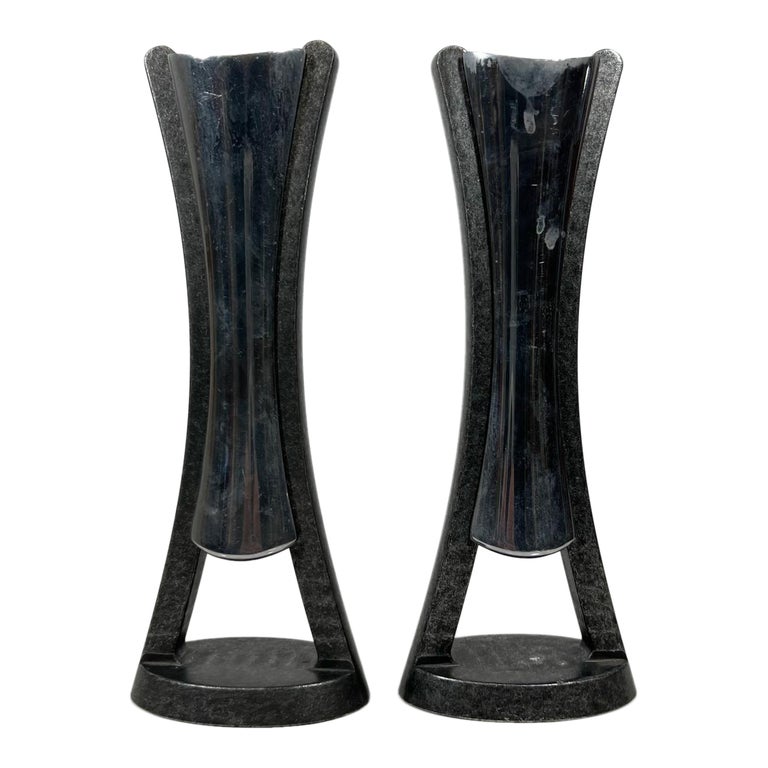 2010 Modern Vintage Nambe Sculptural Candle Holders by Neil Cohen For