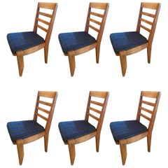 Set of 6 Oak Chairs by Guillerme & Chambron, France, 1950's